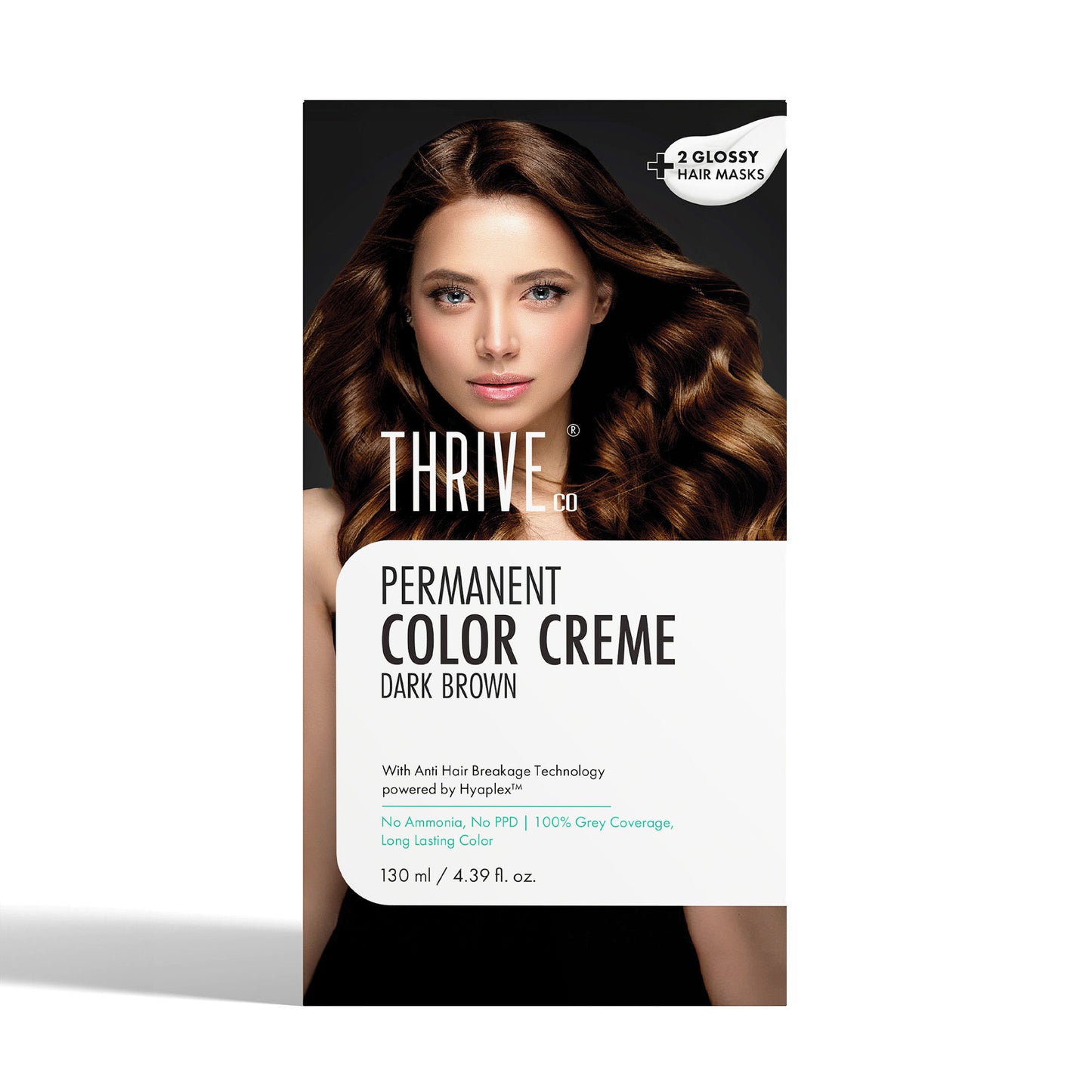 ThriveCo Permanent Color Crème Grey Coverage Ammonia-Free, Hyaplex Tech Dark Brown