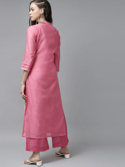 Women Pink Ethnic Motifs Embroidered Regular Kurta with Palazzos