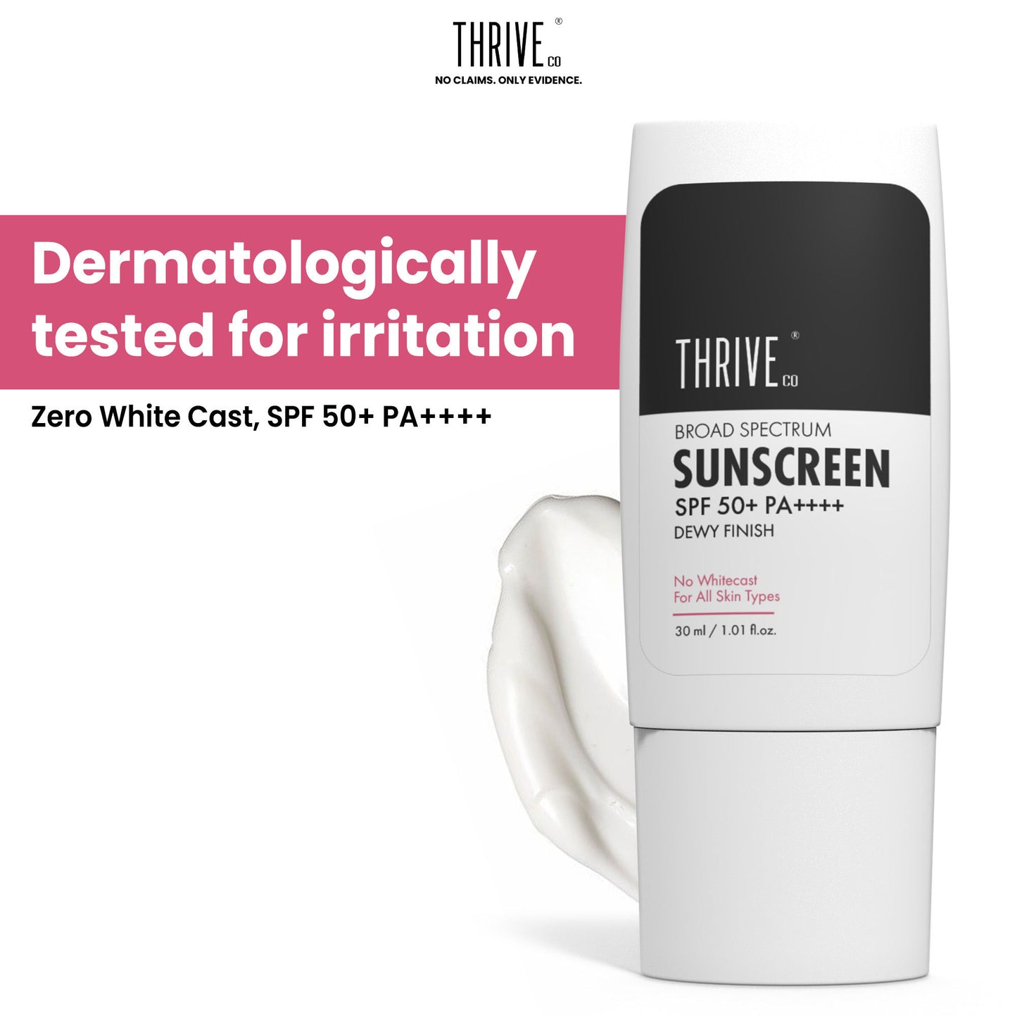 Thriveco Broad Spectrum Sunscreen For All Skin Types, SPF 50+ PA ++++, No Whitecast, Dewy Finish