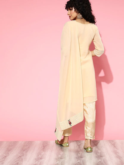 Indyancart IE Women Floral Poly Georgette Bling it On Kurta Set