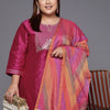 Indyancart VA Women's Magenta Floral Embroidered Kurta with Trousers & Dupatta