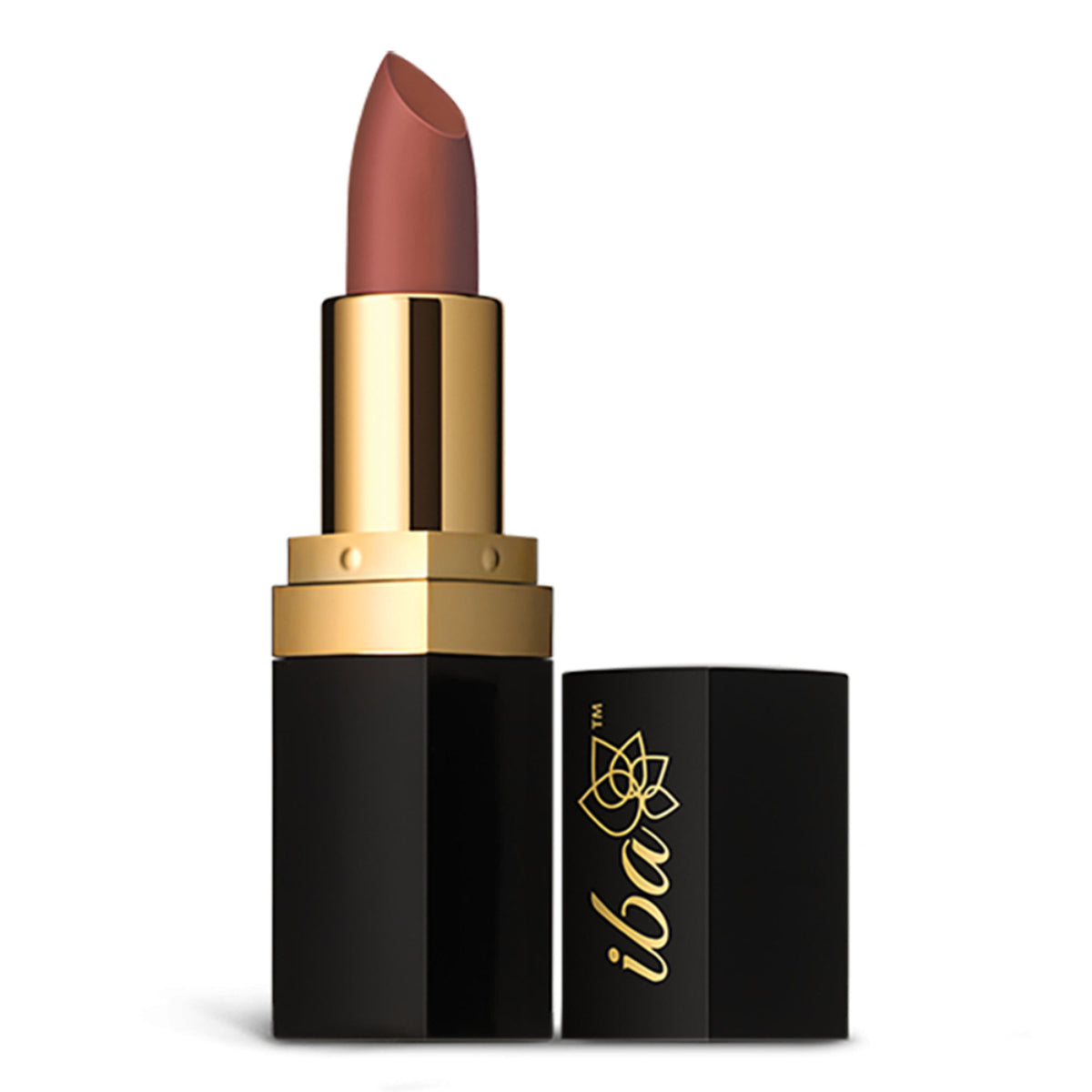 Iba Pure Lips Long Stay Matte Lipstick in shade M15 Cinnamon Chai, showing the lipstick tube with a warm cinnamon color.