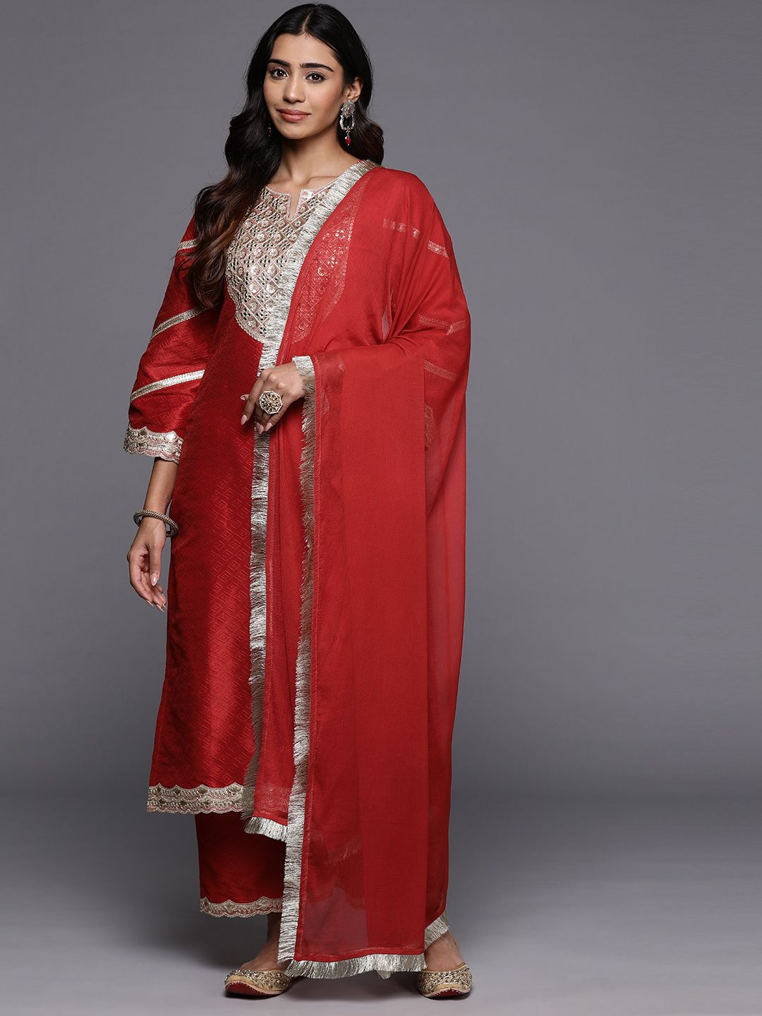 Indyancart VA Women'sRegular Sequinned Kurta with Trousers & Dupatta