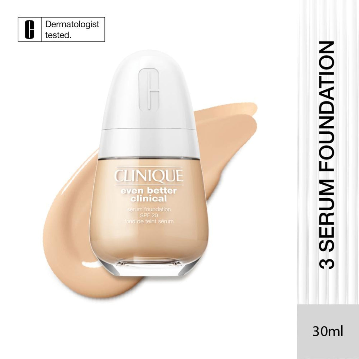Clinique Even Better Clinical Serum Foundation SPF 20 in CN 28 Ivory with Vitamin C, showing the foundation bottle and packaging.