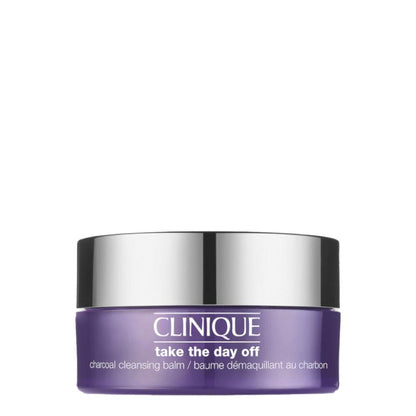 Clinique Take The Day Off Charcoal Balm in a sleek jar, designed for effective makeup and impurity removal.