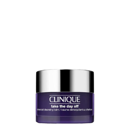 Clinique Take The Day Off Charcoal Balm in a sleek black jar, designed for gentle makeup and impurity removal.