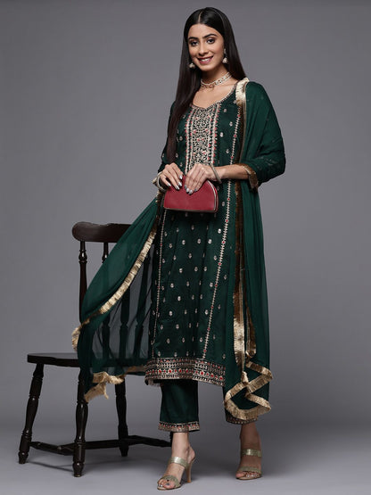 Indyancart VA Women's Ethnic Motifs Embroidered Kurta with EmbroideredTrousers & With Dupatta