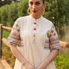 Dhiyona IE Ethnic Motifs Yoke Design Mandarin Collar Pure Cotton A-Line Kurta With Trousers