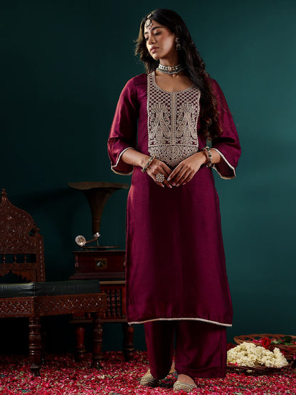 Indyancart VA Women Ethnic Motifs Embroidered Regular Kurta with Palazzos & With Dupatta