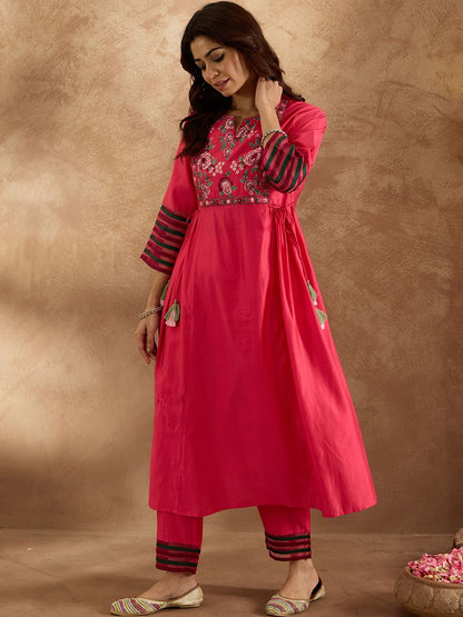 Indyancart IE Embroidered Three-Quarter Sleeves Liva Tunic With Trouser