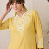 Dhiyona IE Floral Embroidered Notch Neck Pure Cotton Straight Kurta With Trousers