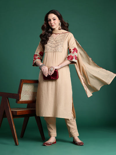 Indyancart IE Floral Embroidered Kurta with Trousers & Dupatta