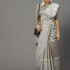 Women's Bhagalpuri Silk Grey Printed Designer Saree With Blouse Piece
