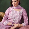 Dhiyona SN Women's Lavender Floral Embroidered Thread Work Cotton Kurta & Trouser With Dupatta