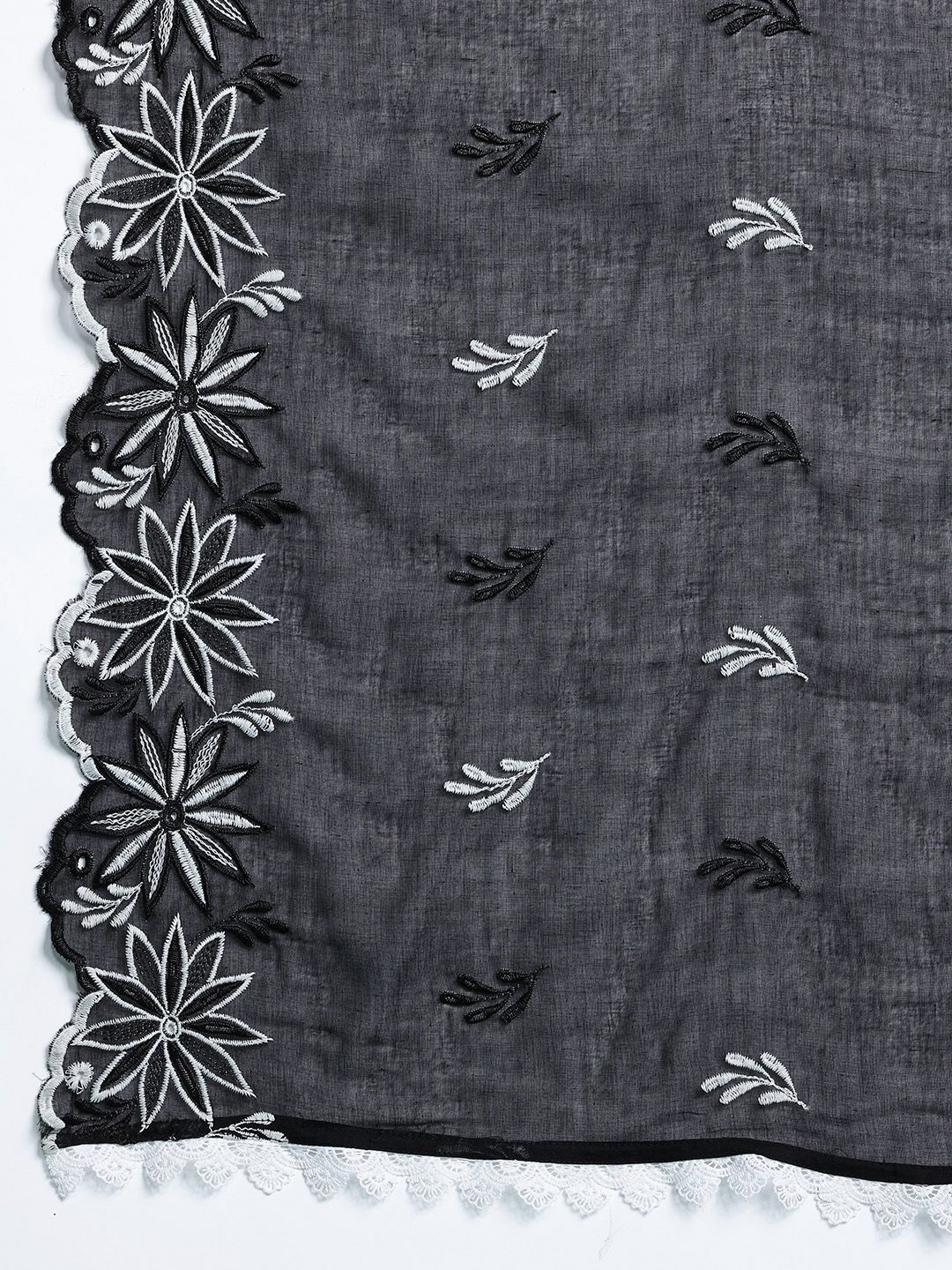 Indyancart IE Floral Embroidered Thread Work Pure Cotton Kurta With Trousers & Dupatta
