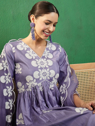 Indyancart SN Women's Alia Cut Embroidered A-Line Kurta With Trouser & Dupatta