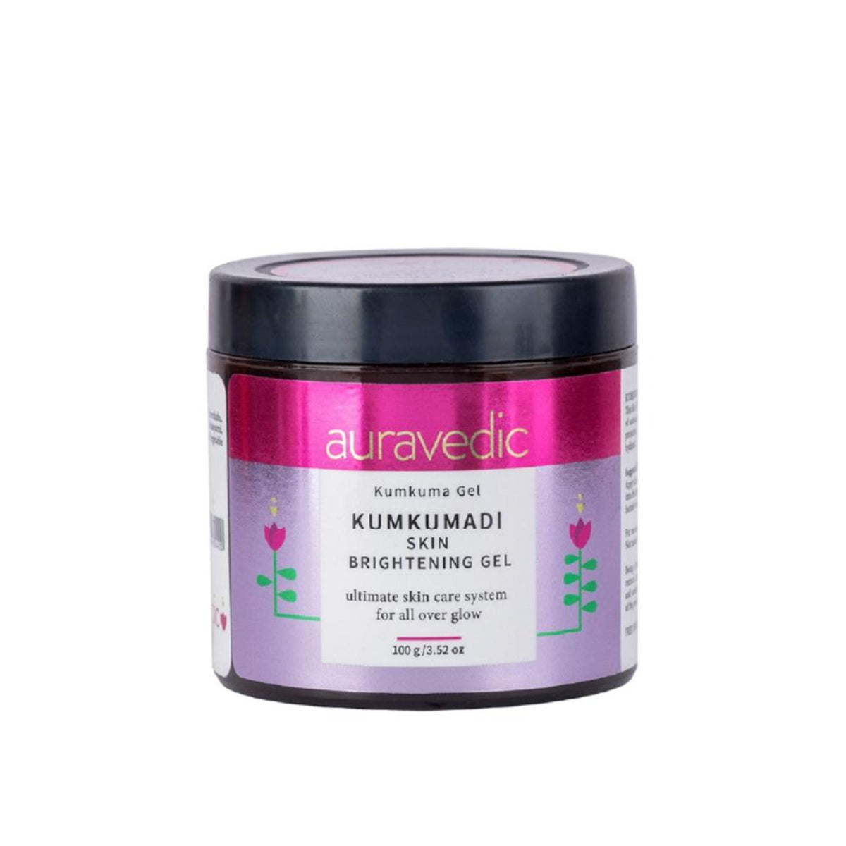 AuraVedic Kumkumadi Gel with Kumkumadi Oil for skin brightening and pigmentation reduction, visible in the tube and product packaging.