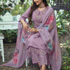 Dhiyona IE Lavender & Red Floral Embroidered Pure Cotton Kurta With Trousers & Dupatta