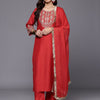 Dhiyona VA Women'sEthnic Motifs Zari Embroidered Sequinned Yoke Kurta & trouser With Dupatta