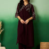 Dhiyona SN Women's Brown Floral Embroidered V-Neck A-Line Kurta With Palazzo Set