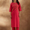 Dhiyona IE Women Floral Embroidered Regular Thread Work Pure Cotton Kurta with Trousers