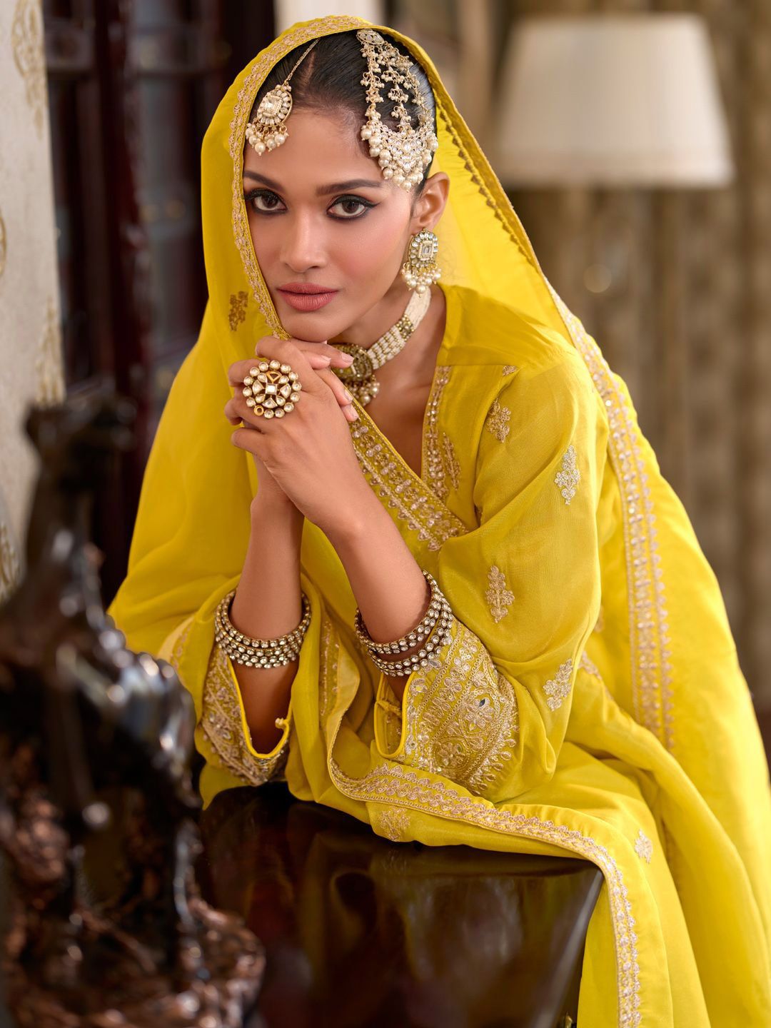 Indyancart IE Women Ethnic Motifs Embroidered Regular Kurta with Palazzos & With Dupatta