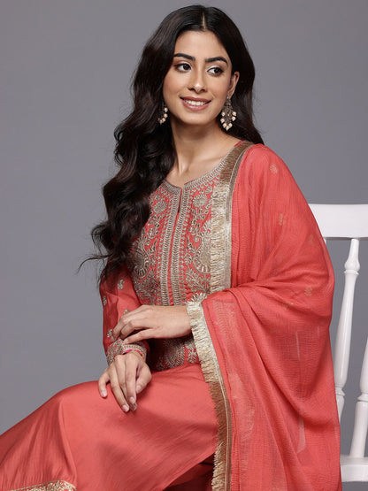 Indyancart VA Women Embroidered Kurta with Palazzos & Dupatta
