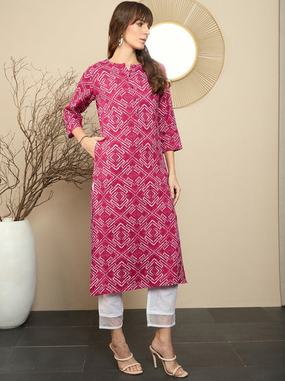 Indyancart IE Pack Of 2 Floral Printed Round Neck Straight Kurta