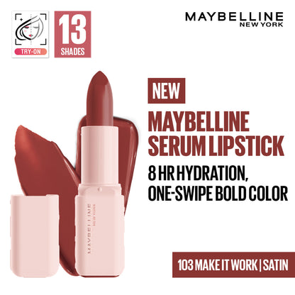 Maybelline Serum Matte Lipstick - 8Hr hydration, One-Swipe Bold Color - 103 Make It Work