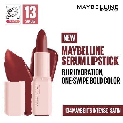 Maybelline Serum Matte Lipstick - 8Hr hydration, One-Swipe Bold Color - 104 Maybe It's Intense