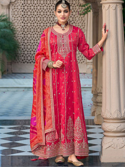 Indyancart IE Ethnic Motifs Embroidered Sequinned Anarkali Kurta with Trouser & Dupatta