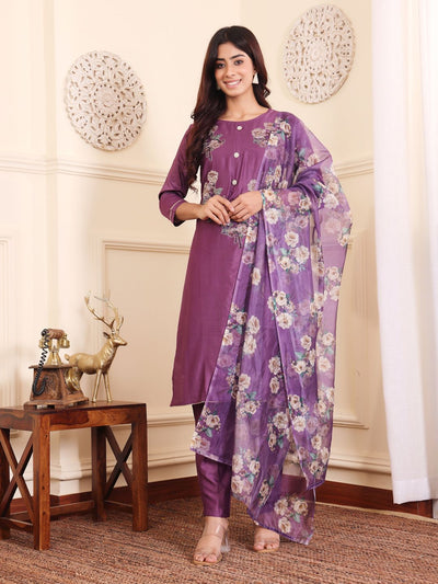 Indyancart VA Women's Floral Printed Regular Beads and Stones Kurta with Trouser & Dupatta
