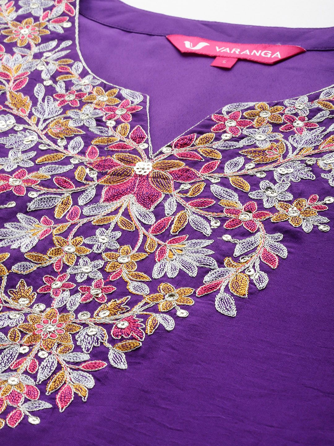Indyancart VA Women Floral Yoke Design Sequinned Chanderi Silk Kurta with Palazzos & Dupatta