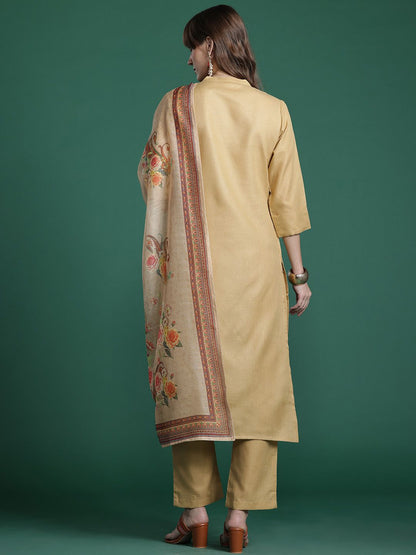Yoke Design Thread Work Kurta With Trousers & Dupatta