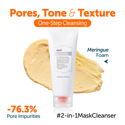 Klairs Freshly Juiced Vitamin Mask Cleanser with Gold Clay & PHA improves Pores & Blackheads