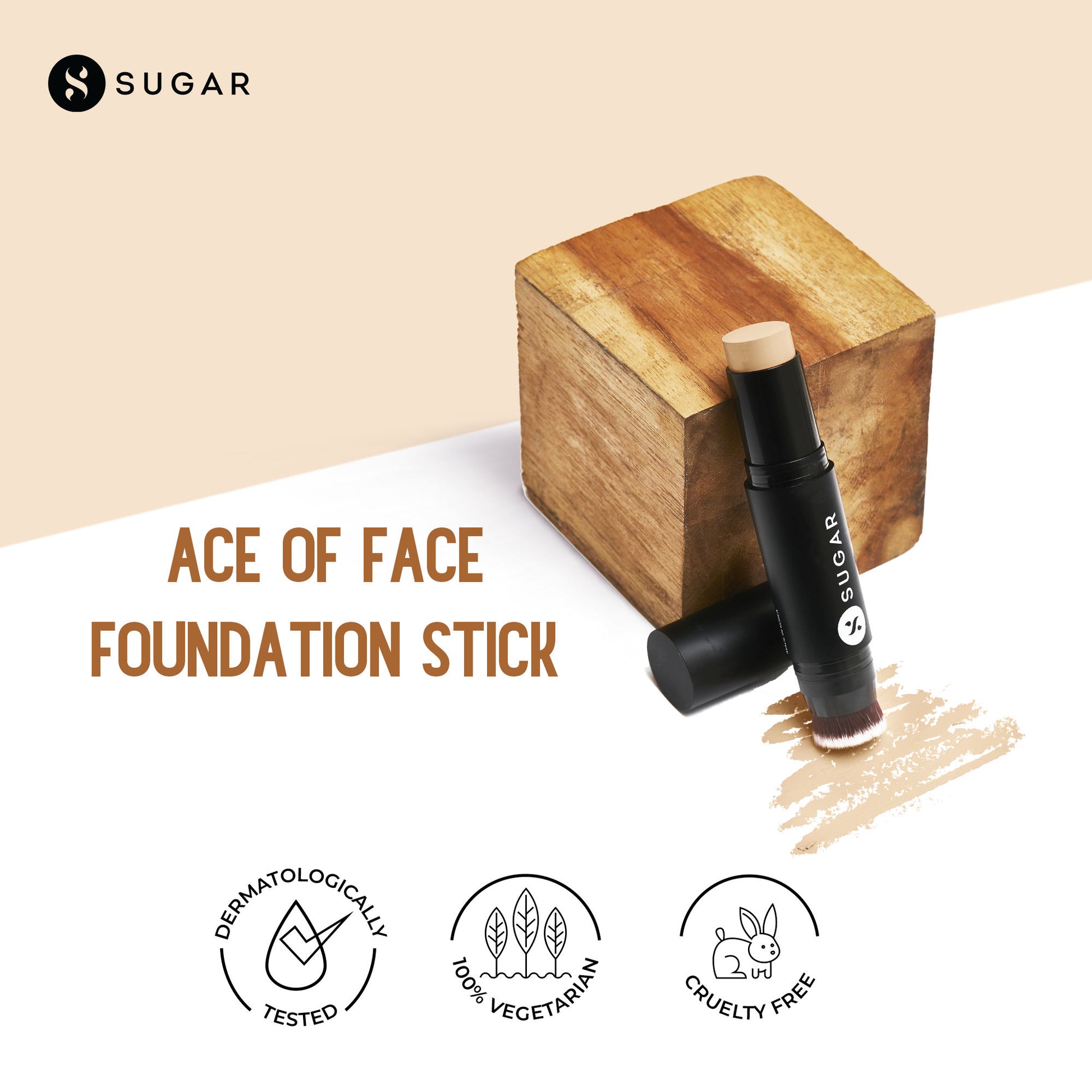 SUGAR Ace Of Face Foundation Stick, In-Built Brush, Full Coverage 24Hr - 17 Raf