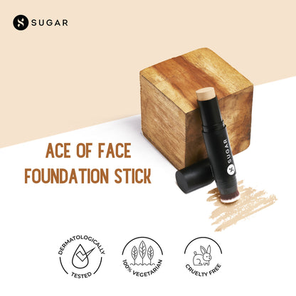 SUGAR Ace Of Face Foundation Stick, In-Built Brush, Full Coverage 24Hr - 17 Raf