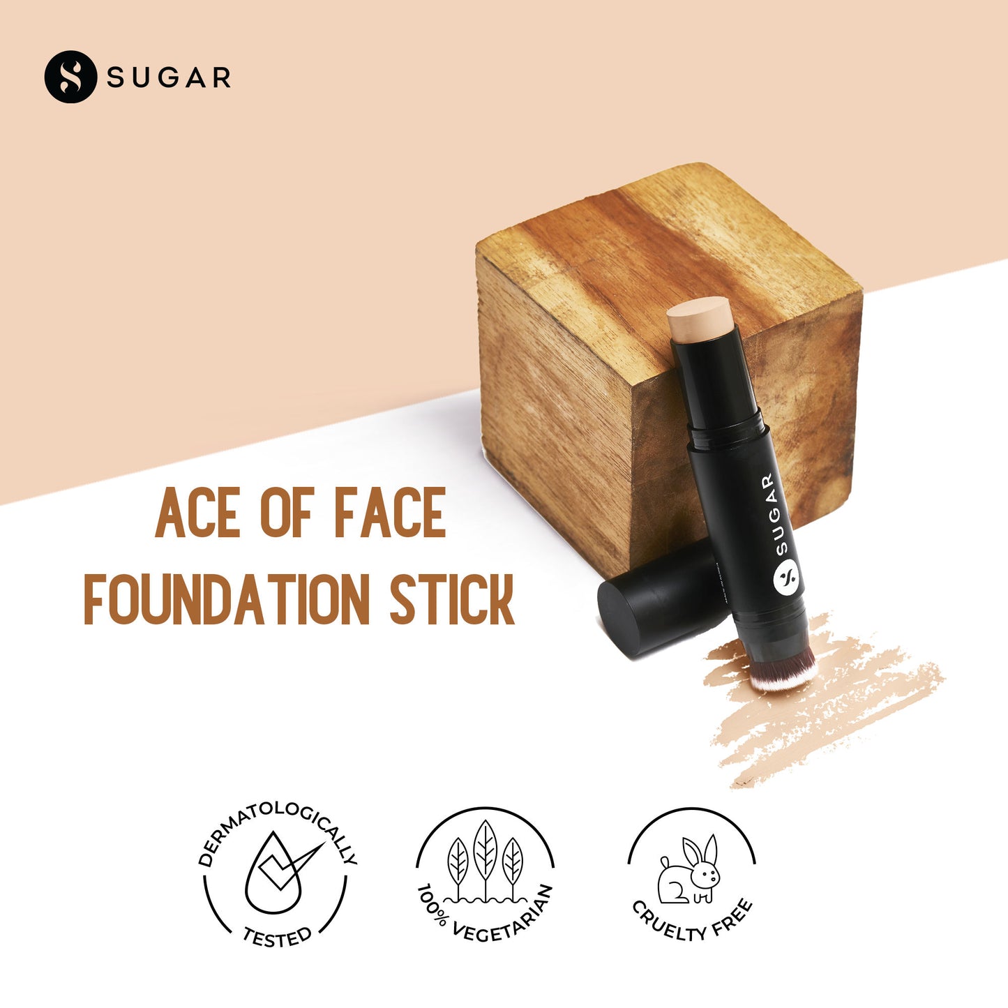 SUGAR Ace Of Face Foundation Stick, In-Built Brush, Full Coverage 24Hr - 37 Freddo