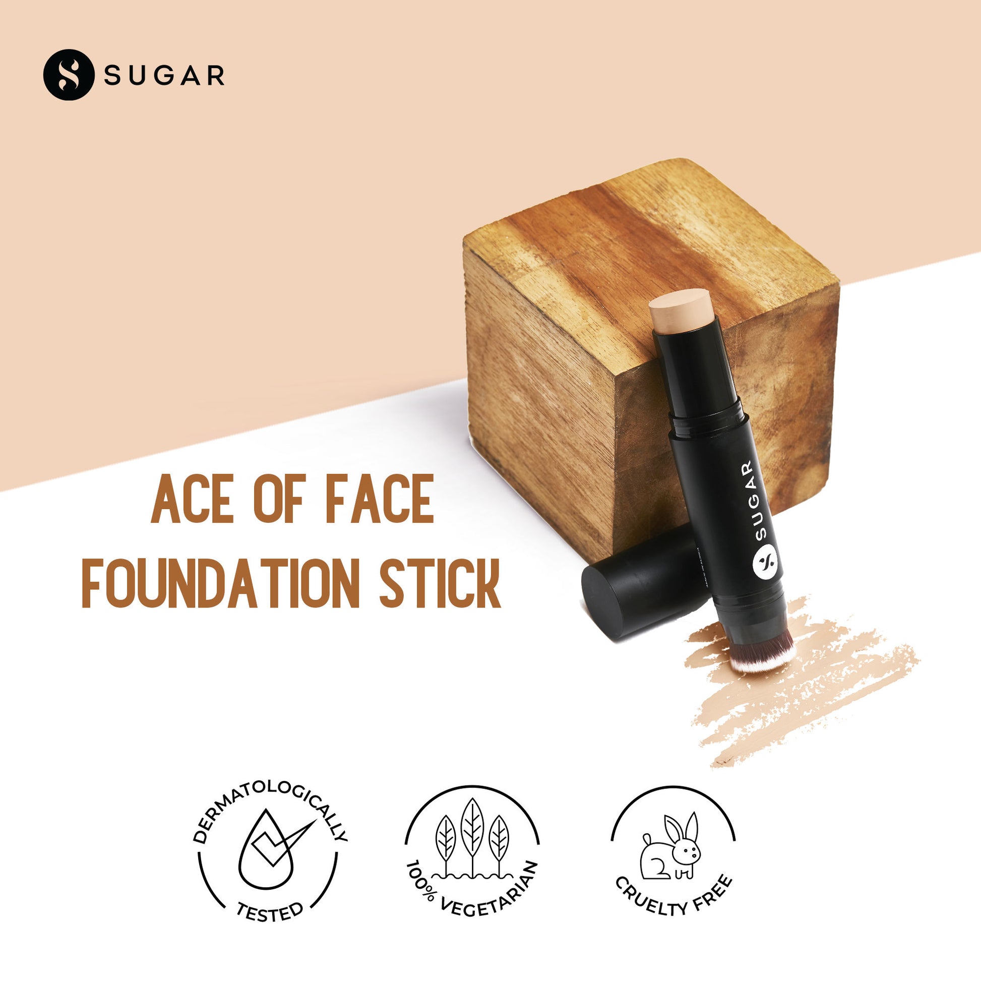 SUGAR Ace Of Face Foundation Stick, In-Built Brush, Full Coverage 24Hr - 37 Freddo
