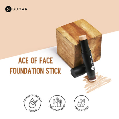 SUGAR Ace Of Face Foundation Stick, In-Built Brush, Full Coverage 24Hr - 37 Freddo