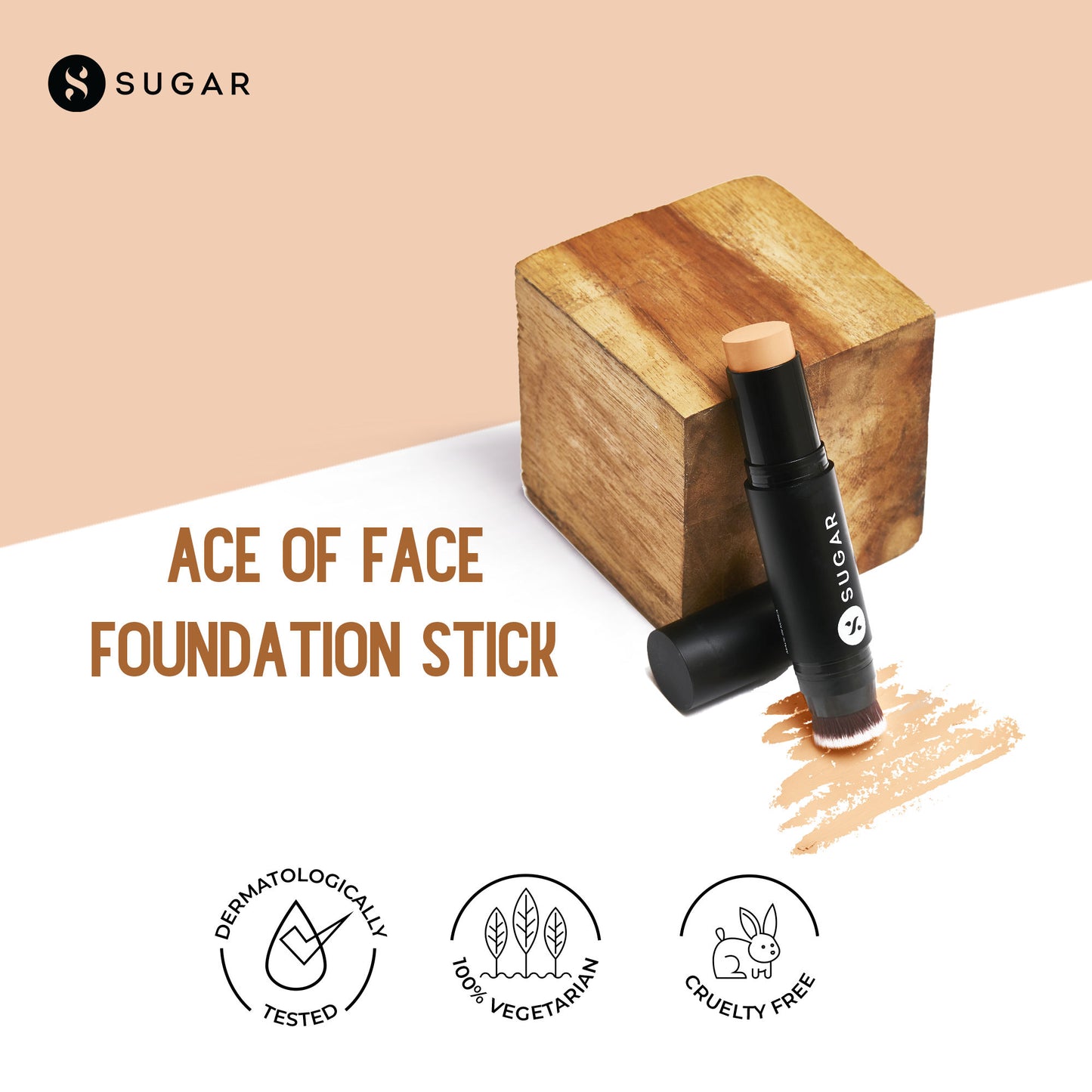 SUGAR Ace Of Face Foundation Stick, In-Built Brush, Full Coverage 24Hr - 42 Glace