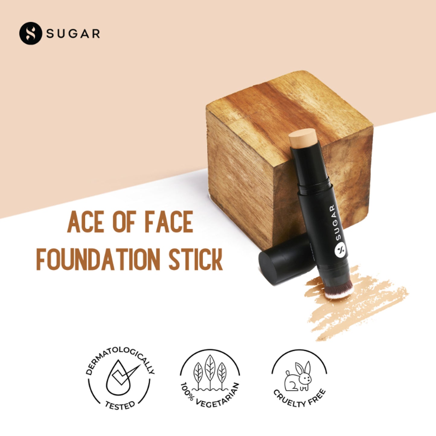 SUGAR Ace Of Face Foundation Stick, In-Built Brush, Full Coverage 24Hr - 10 Latte