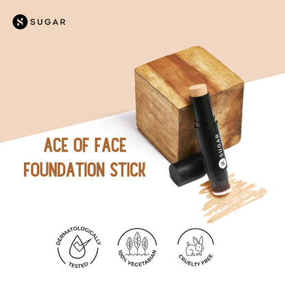 SUGAR Ace Of Face Foundation Stick, In-Built Brush, Full Coverage 24Hr - 10 Latte