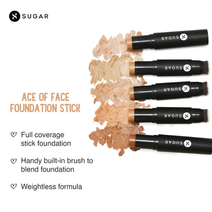 SUGAR Ace Of Face Foundation Stick, In-Built Brush, Full Coverage 24Hr - 10 Latte