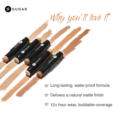 SUGAR Ace Of Face Foundation Stick, In-Built Brush, Full Coverage 24Hr - 10 Latte