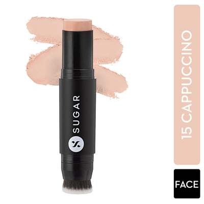 SUGAR Ace Of Face Foundation Stick, In-Built Brush, Full Coverage 24Hr - 15 Cappuccino