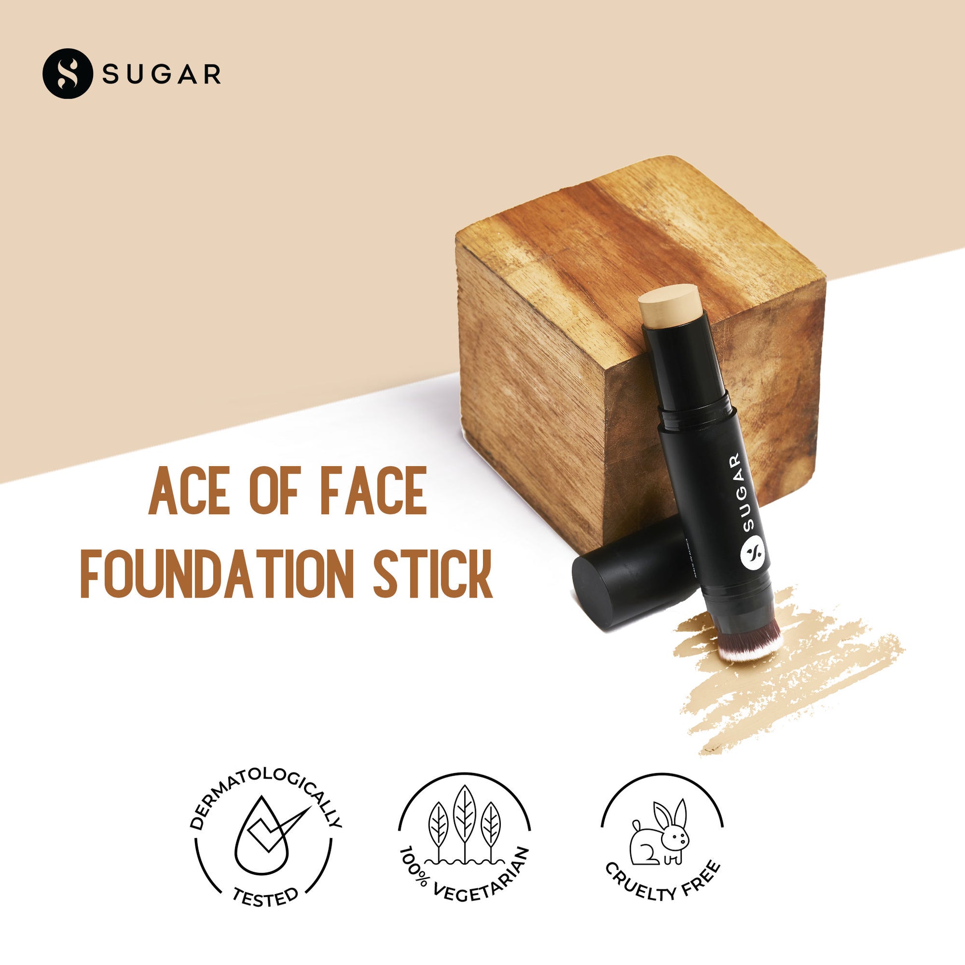 SUGAR Ace Of Face Foundation Stick, In-Built Brush, Full Coverage 24Hr - 25 Macchiato