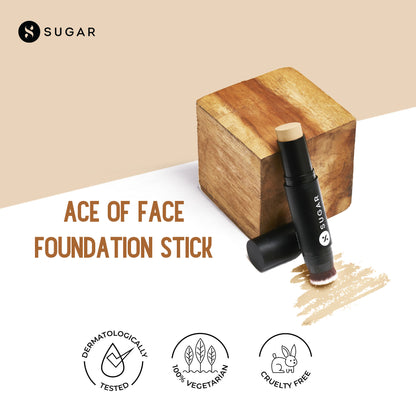 SUGAR Ace Of Face Foundation Stick, In-Built Brush, Full Coverage 24Hr - 25 Macchiato
