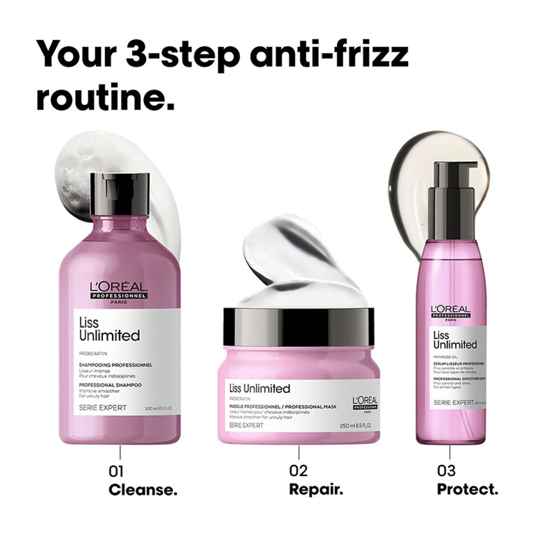 L'Oréal Professionnel Liss Unlimited Shampoo, Upto 96 hours of frizz control, With Pro-Keratin