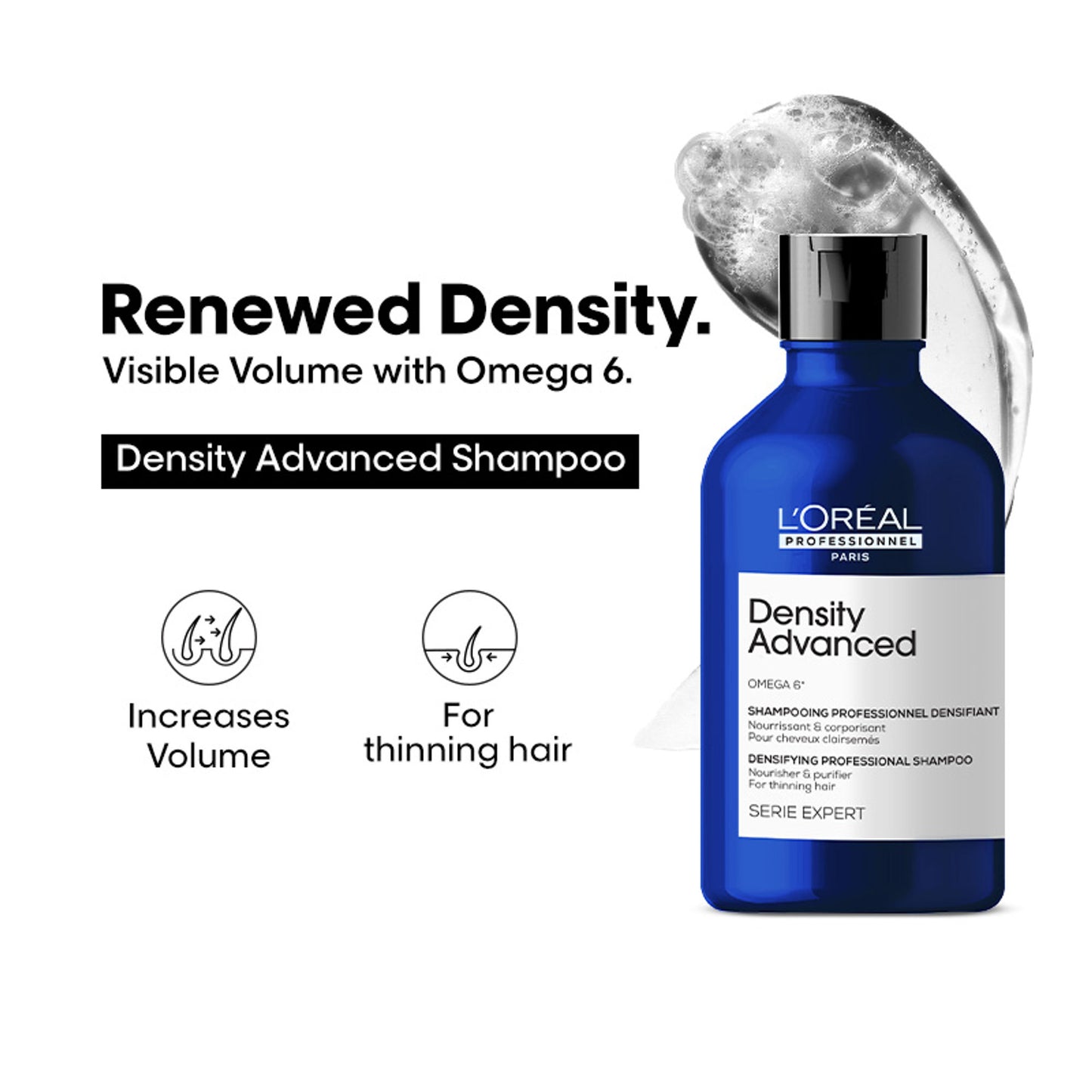 L’Oréal Professionnel Density Advanced Shampoo for Thinning Hair, Increases Volume, Omega 6 Complex